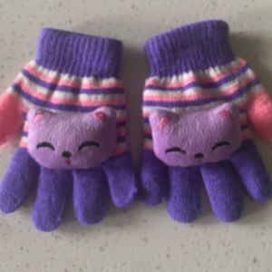 Adorable Girl’s Gloves 18 mo - 3 year old, Purple, Pink striped w sewn plush C…